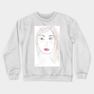 Woman, portrait, face, female, girl, watercolor, art, people Crewneck Sweatshirt